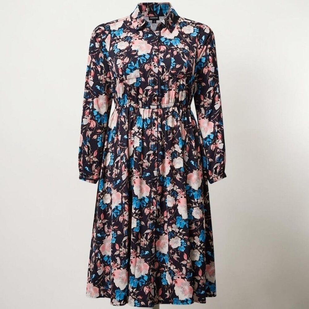 Torrid Studio Crepe de Chine Midi Shirt Dress Womens 6X Black Floral  Whimsigoth